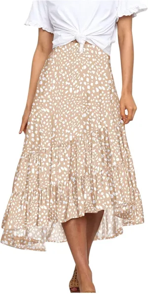 tuduoms Ditzy Floral Skirt Midi Boho Elastic High Waist Skirt A-line Long Vintage Skirts for Women High Low Pleated Skirt