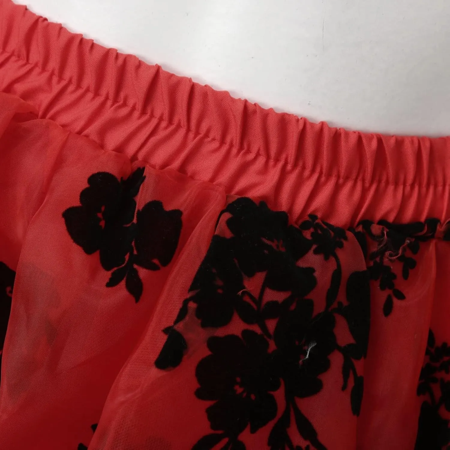 Tulle Skirts for Women Double-Layered Tutu Elastic Waist Floral Print Mesh High Low Asymmetrical A-Line Midi Skirt