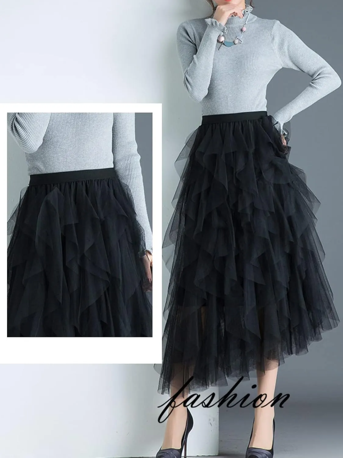 Tulle Skirts for Women Long Length Tutu Fairy Tiered Skirt A Line Mesh Elastic Waist Skirts