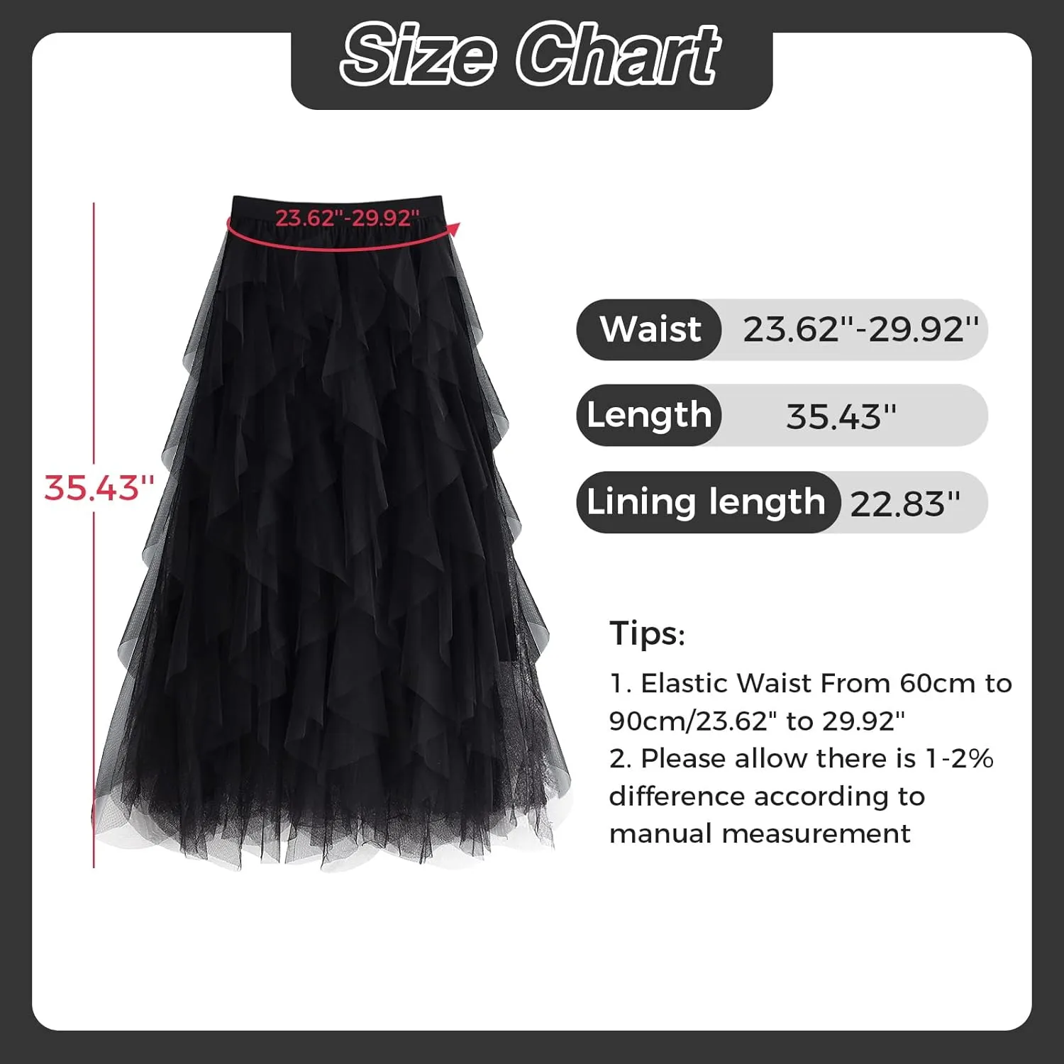Tulle Skirts for Women Long Length Tutu Fairy Tiered Skirt A Line Mesh Elastic Waist Skirts
