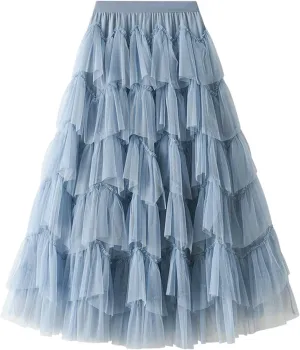 Tulle Skirts for Women, Tiered Layered Mesh Skirt, Elastic Waist A Line Maxi Tulle Skirts Petticoat