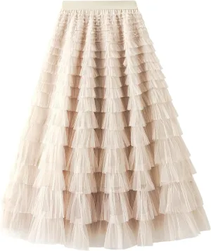 Tulle Skirts for Women, Tiered Layered Mesh Skirt, Elastic Waist A Line Maxi Tulle Skirts Petticoat