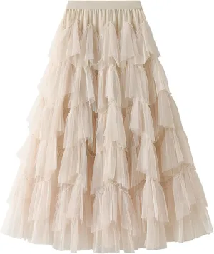 Tulle Skirts for Women, Tiered Layered Mesh Skirt, Elastic Waist A Line Maxi Tulle Skirts Petticoat