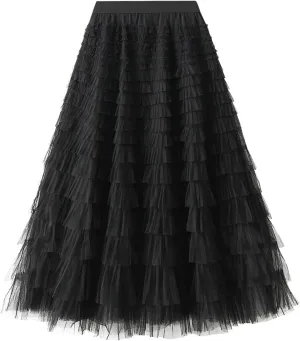 Tulle Skirts for Women, Tiered Layered Mesh Skirt, Elastic Waist A Line Maxi Tulle Skirts Petticoat