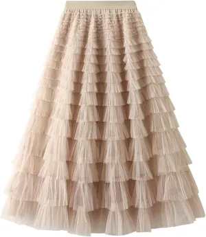 Tulle Skirts for Women, Tiered Layered Mesh Skirt, Elastic Waist A Line Maxi Tulle Skirts Petticoat