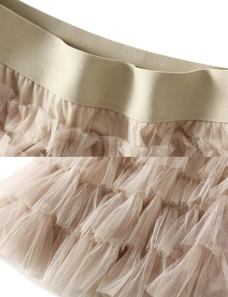 Tulle Skirts for Women Trendy High Waisted A Line Fluffy Fairy Pleated Layered Ruffle Midi Skirt