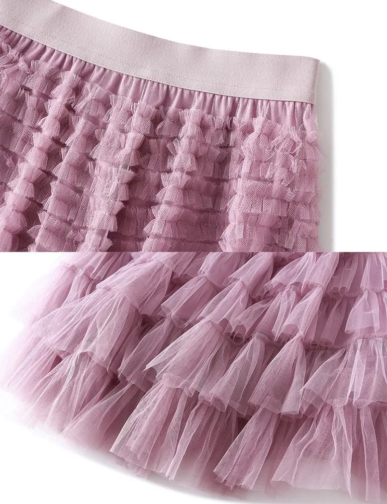 Tulle Skirts for Women Trendy High Waisted A Line Fluffy Fairy Pleated Layered Ruffle Midi Skirt