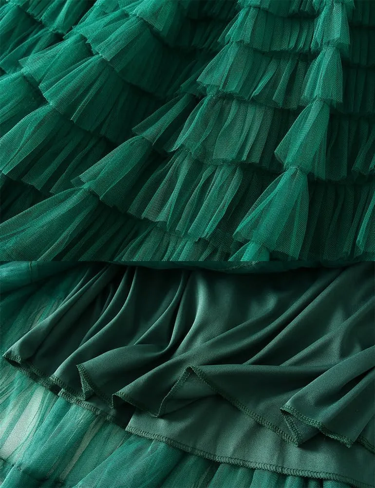 Tulle Skirts for Women Trendy High Waisted A Line Fluffy Fairy Pleated Layered Ruffle Midi Skirt