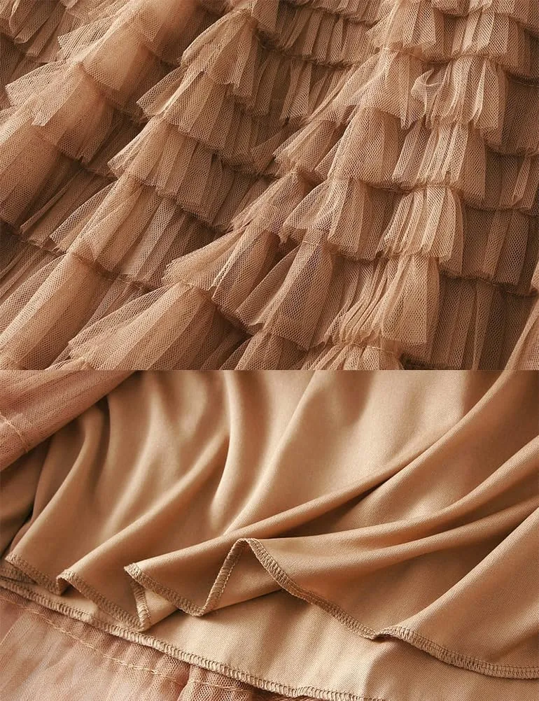 Tulle Skirts for Women Trendy High Waisted A Line Fluffy Fairy Pleated Layered Ruffle Midi Skirt