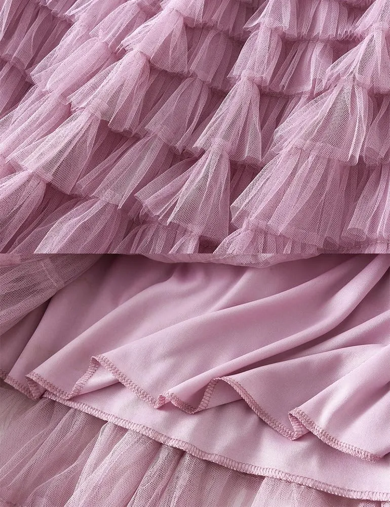 Tulle Skirts for Women Trendy High Waisted A Line Fluffy Fairy Pleated Layered Ruffle Midi Skirt