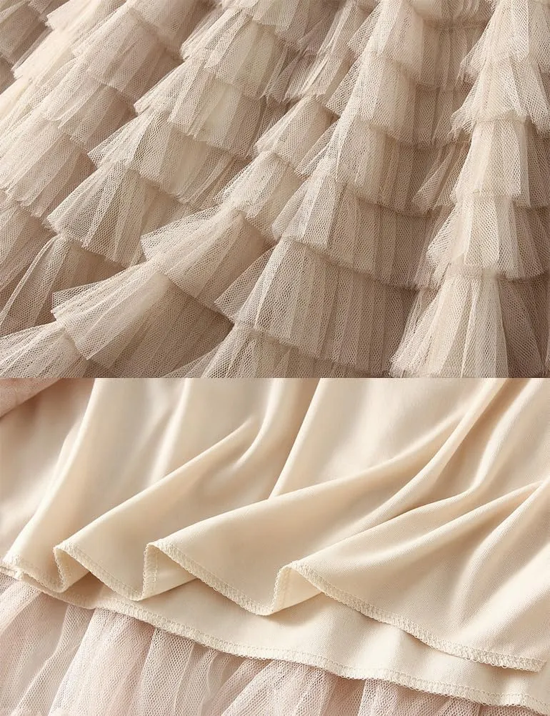 Tulle Skirts for Women Trendy High Waisted A Line Fluffy Fairy Pleated Layered Ruffle Midi Skirt