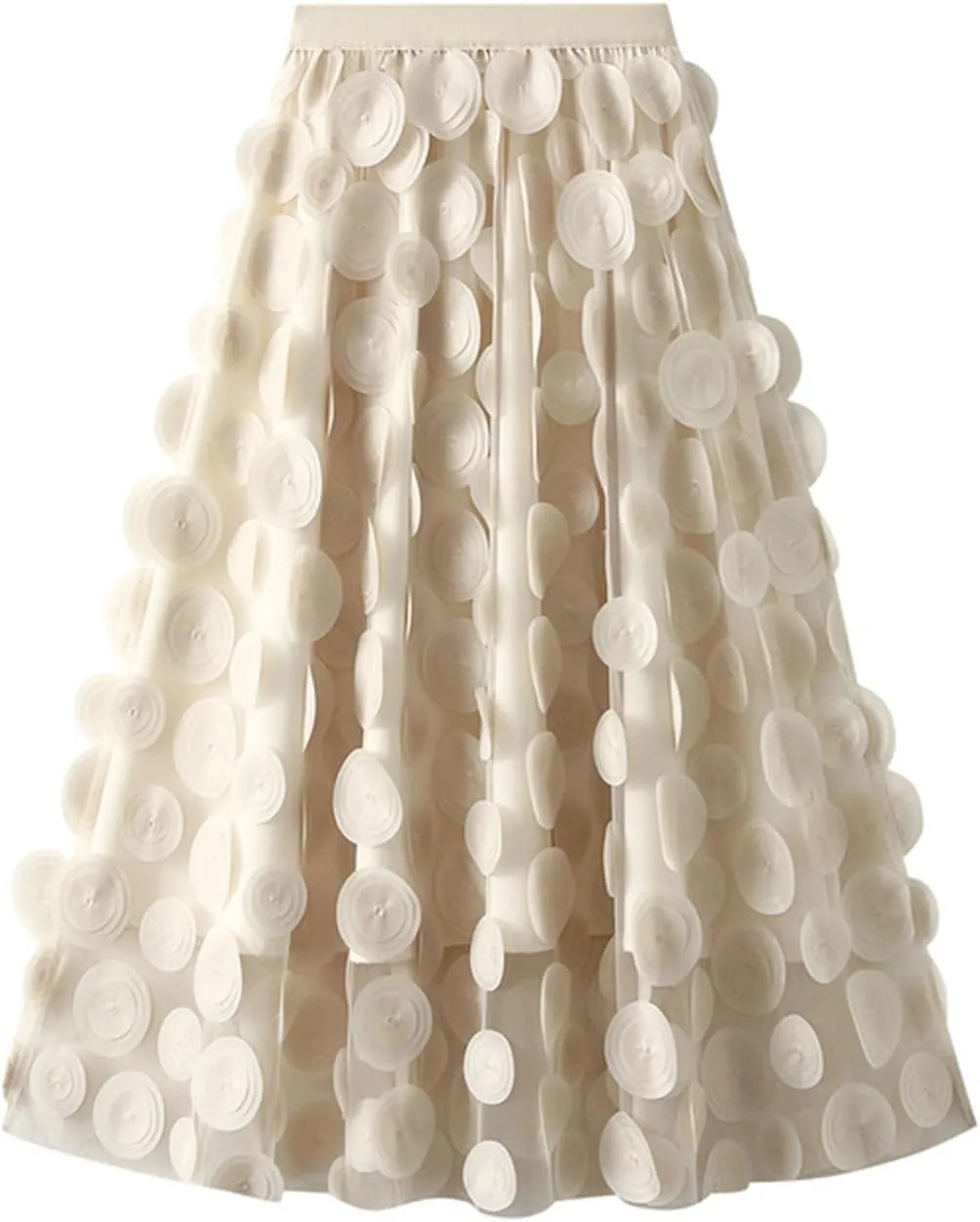 Tulle Skirts Women 3D Polka Dot Elastic Waist Mesh Flowy A-Line Midi Skirts Wedding Party Outfits Punk Tulle Skirt