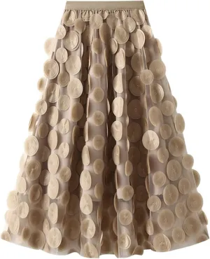 Tulle Skirts Women 3D Polka Dot Elastic Waist Mesh Flowy A-Line Midi Skirts Wedding Party Outfits Punk Tulle Skirt