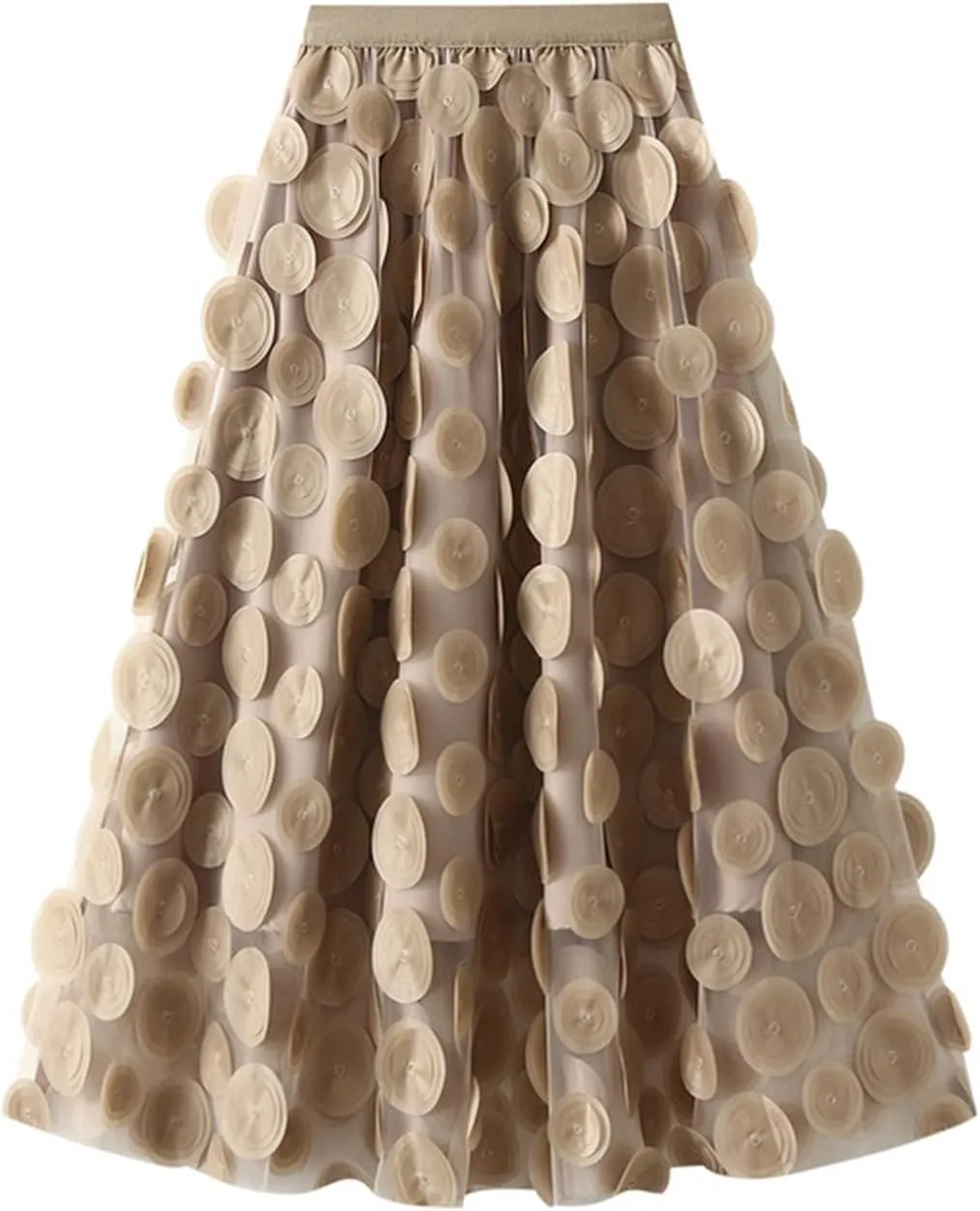 Tulle Skirts Women 3D Polka Dot Elastic Waist Mesh Flowy A-Line Midi Skirts Wedding Party Outfits Punk Tulle Skirt