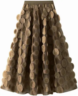 Tulle Skirts Women 3D Polka Dot Elastic Waist Mesh Flowy A-Line Midi Skirts Wedding Party Outfits Punk Tulle Skirt
