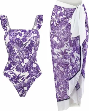 Two Piece Bathing Suits for Women Tummy Control Swimsuit Beach Coverup Maxi Wrap Skirts High Waisted Bikini Tankini Set