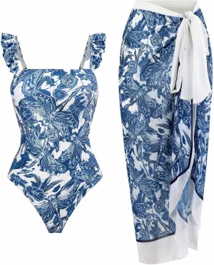 Two Piece Bathing Suits for Women Tummy Control Swimsuit Beach Coverup Maxi Wrap Skirts High Waisted Bikini Tankini Set