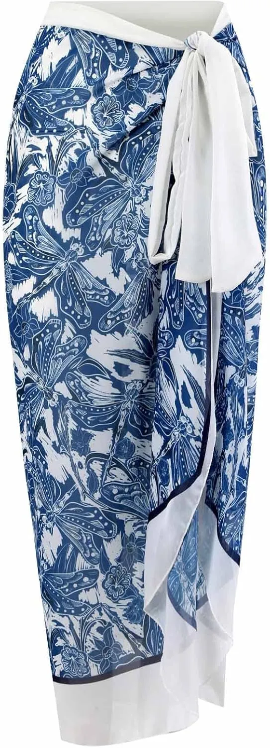 Two Piece Bathing Suits for Women Tummy Control Swimsuit Beach Coverup Maxi Wrap Skirts High Waisted Bikini Tankini Set