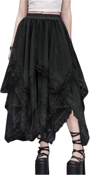 Verdusa Women's Asymmetrical Tulle Skirts Elastic High Waist Ruffle Tiered Mesh Long Skirt