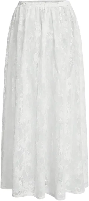 Verdusa Women's See Through Lace Skirts Elastic High Waist Sheer A Line Long Skirt