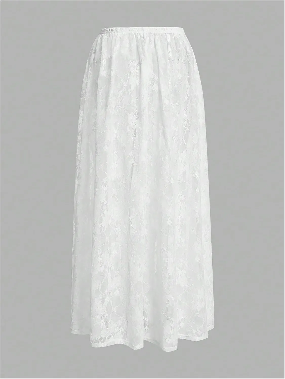 Verdusa Women's See Through Lace Skirts Elastic High Waist Sheer A Line Long Skirt