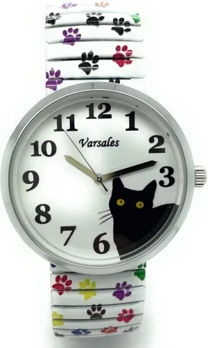VERSALES Varsales Ladies Novelty Animal Kitty Cat Elegant Stretch Elastic Band Analog Quartz Fashion Watch