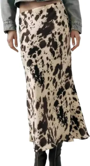 Vhitler Cow Print Womens Maxi Skirt Bodycon Satin Y2k Skirts Trendy 2025 Sexy Cowgirl Outfits