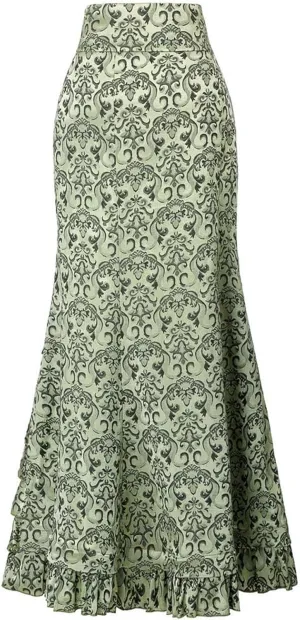 Victorian Pencil Skirt for Women Vintage Steampunk Lace up Tiered Ruffle Maxi Skirts High Waisted Long Mermaid Fishtail Skirt