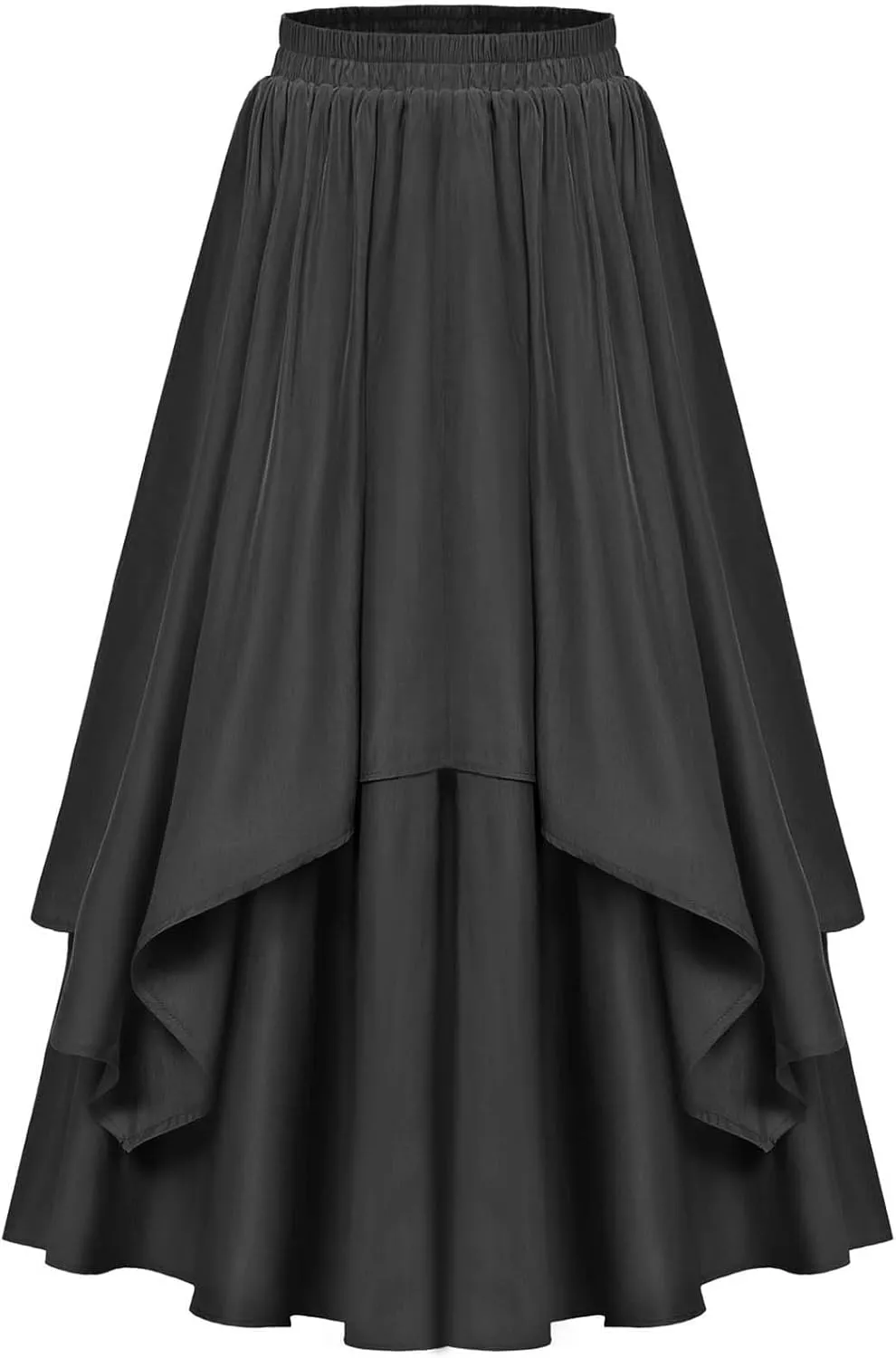 Vintage Ankle-Length Skirts for Women Pleated Tiered Long Skirts High Waisted Asymmetrical Ruffle A Line Maxi Skirt