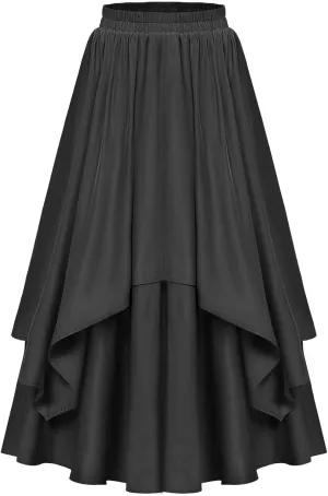 Vintage Ankle-Length Skirts for Women Pleated Tiered Long Skirts High Waisted Asymmetrical Ruffle A Line Maxi Skirt