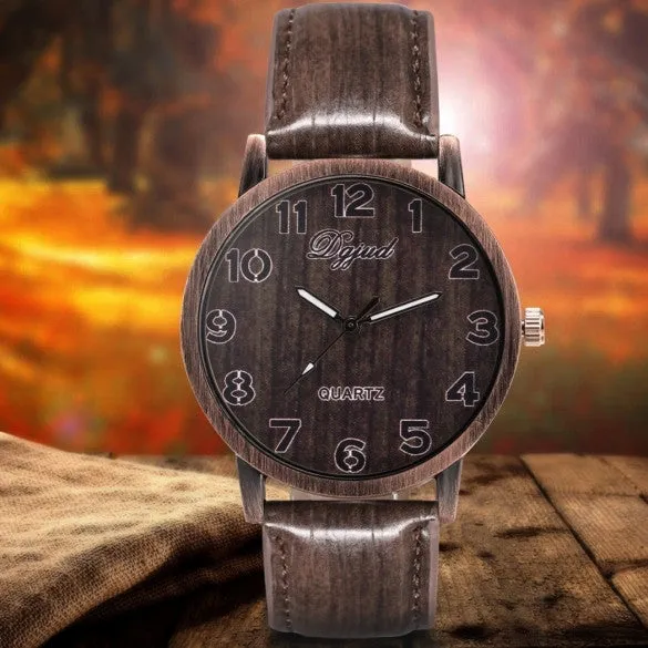 Vintage Style Women Analog Wooden Synthetic Leather Watchband Quartz Casual Watch Wristwatch