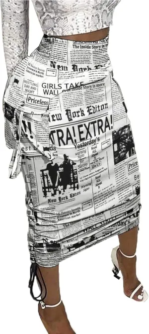 Voghtic Camo Skirts for Women High Waisted Ruched Drawstring Long Pencil Skirts with Pockets