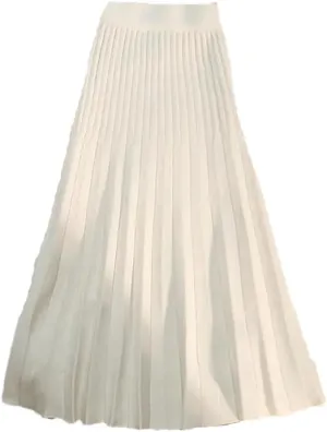 Vsadsau Women's Knitted Midi Skirt Stretch High Waisted Solid Color A-Line Retro Pleated Skirts