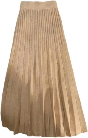Vsadsau Women's Knitted Midi Skirt Stretch High Waisted Solid Color A-Line Retro Pleated Skirts