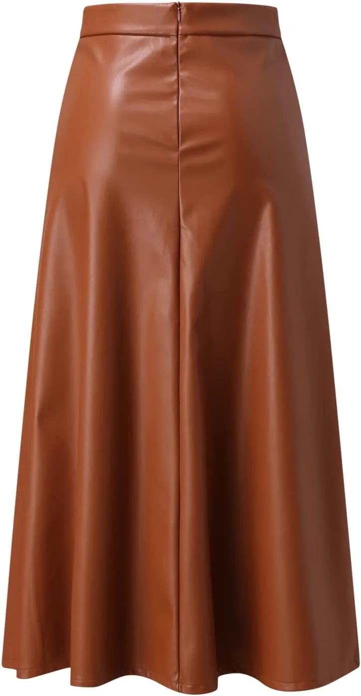 Waist High Solid Skirt Color Skirts Long Womens Line Leather Faux A Skirt Pleated Skirts for Women