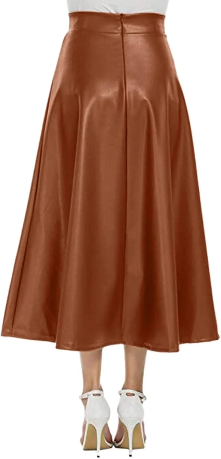 Waist High Solid Skirt Color Skirts Long Womens Line Leather Faux A Skirt Pleated Skirts for Women