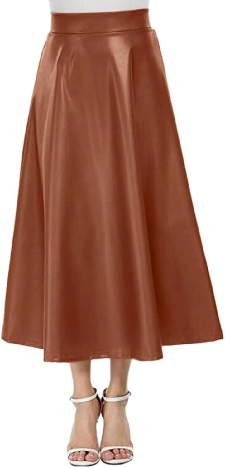 Waist High Solid Skirt Color Skirts Long Womens Line Leather Faux A Skirt Pleated Skirts for Women