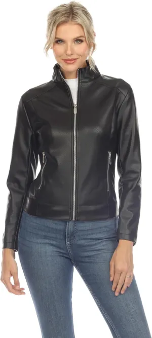 white mark Women's Classic Biker Faux Leather Jacket