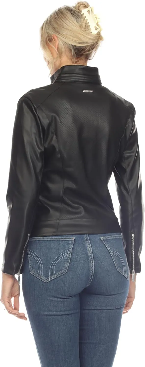 white mark Women's Classic Biker Faux Leather Jacket