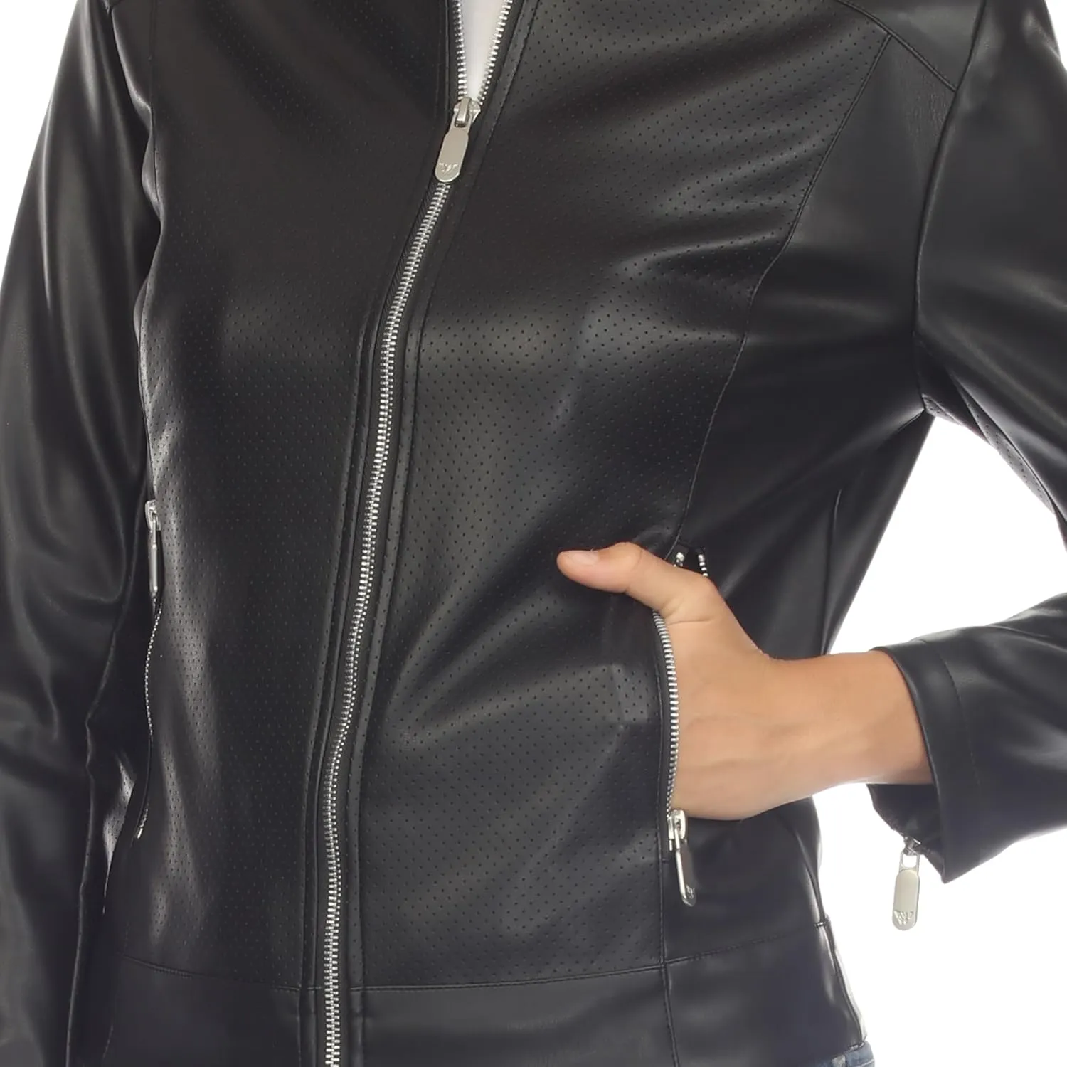 white mark Women's Classic Biker Faux Leather Jacket