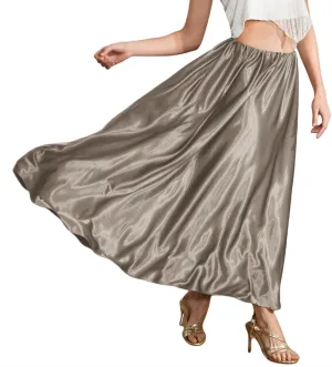 Women A-Line Pleated Maxi Silk Skirts Satin Long Flowy Work Party Cocktail Midi Skirt