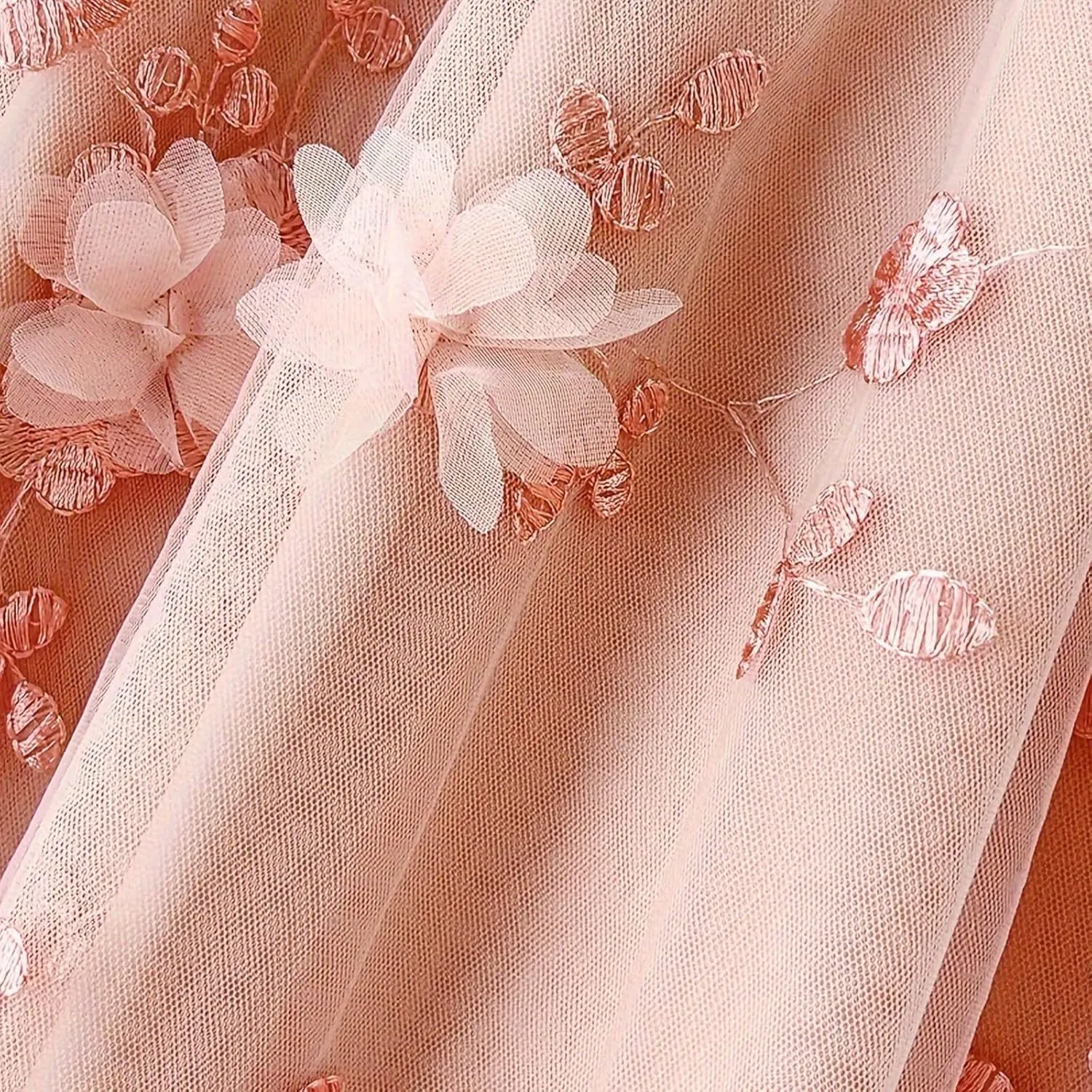 Women A Line Tulle Midi Skirt Tutu Tiered Petticoat Tea-Length Elastic Waist Skirts Flower Applique Fairy Flowy Skirt