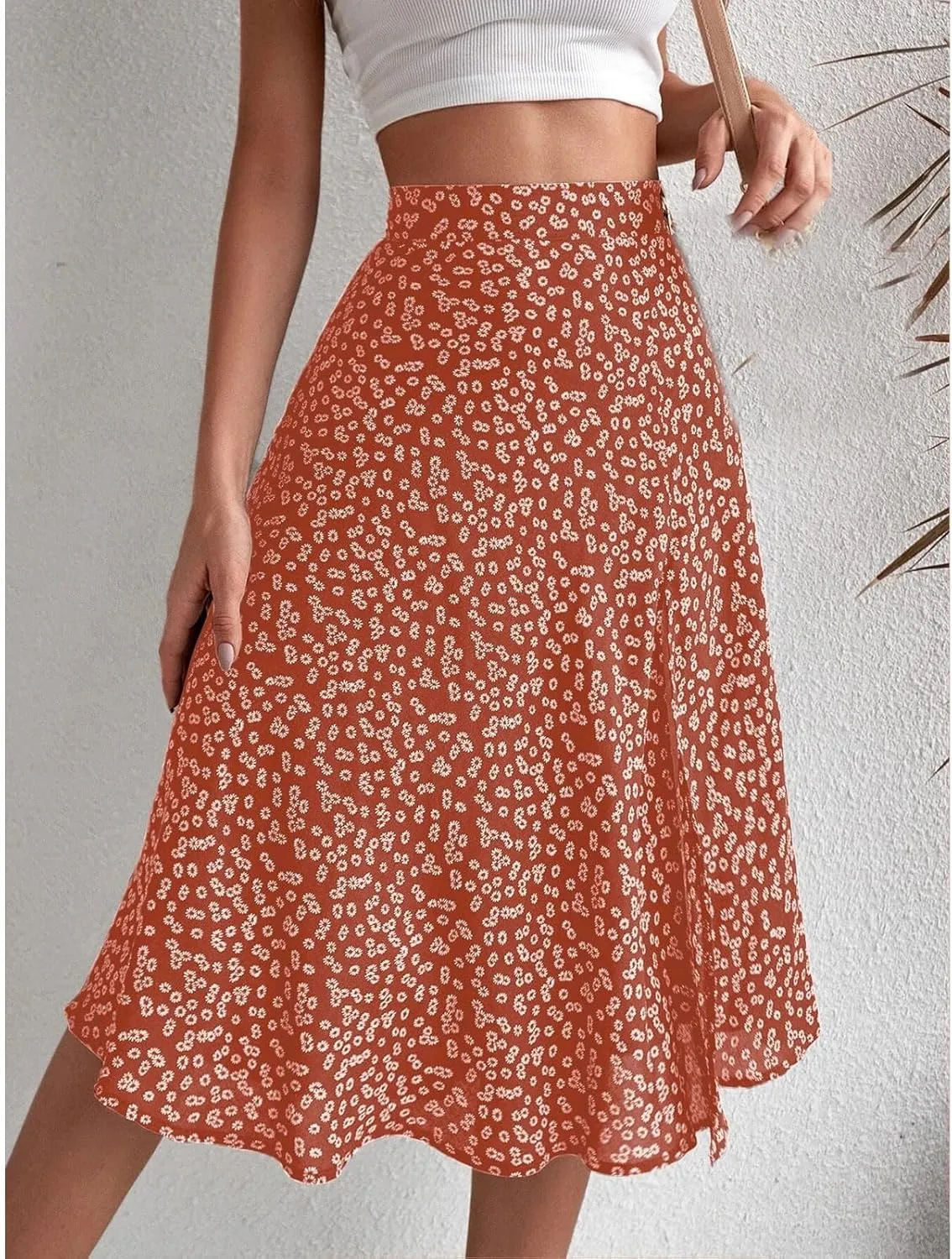 Women Boho Long Skirts Casual High Waist Floral Print Skirt Low Split Summer Beach Midi Wrap Skirts