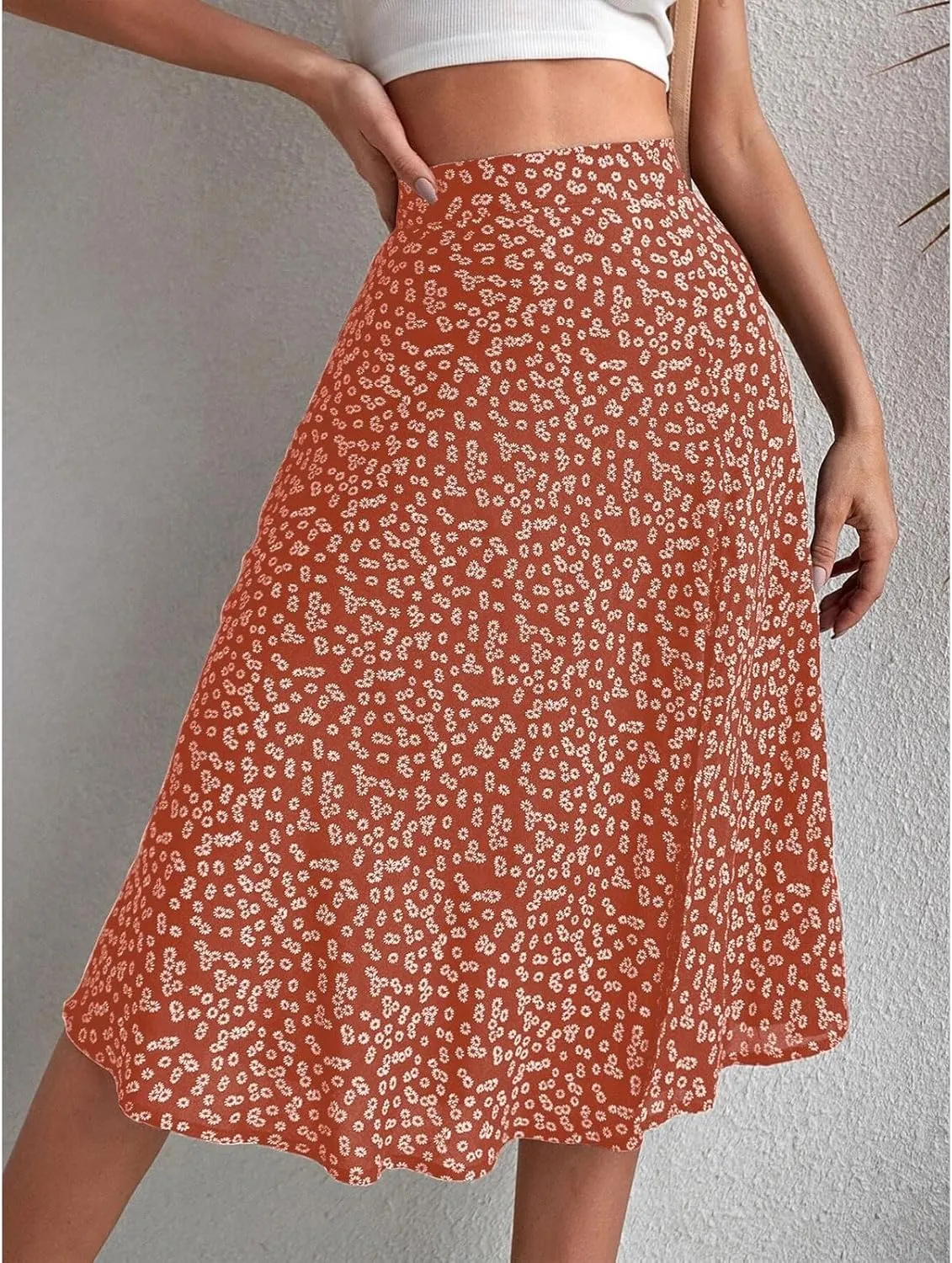 Women Boho Long Skirts Casual High Waist Floral Print Skirt Low Split Summer Beach Midi Wrap Skirts