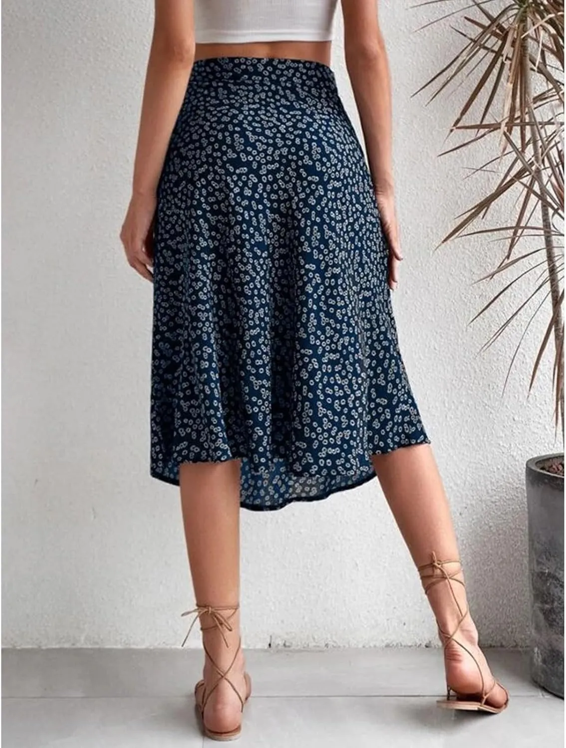 Women Boho Long Skirts Casual High Waist Floral Print Skirt Low Split Summer Beach Midi Wrap Skirts