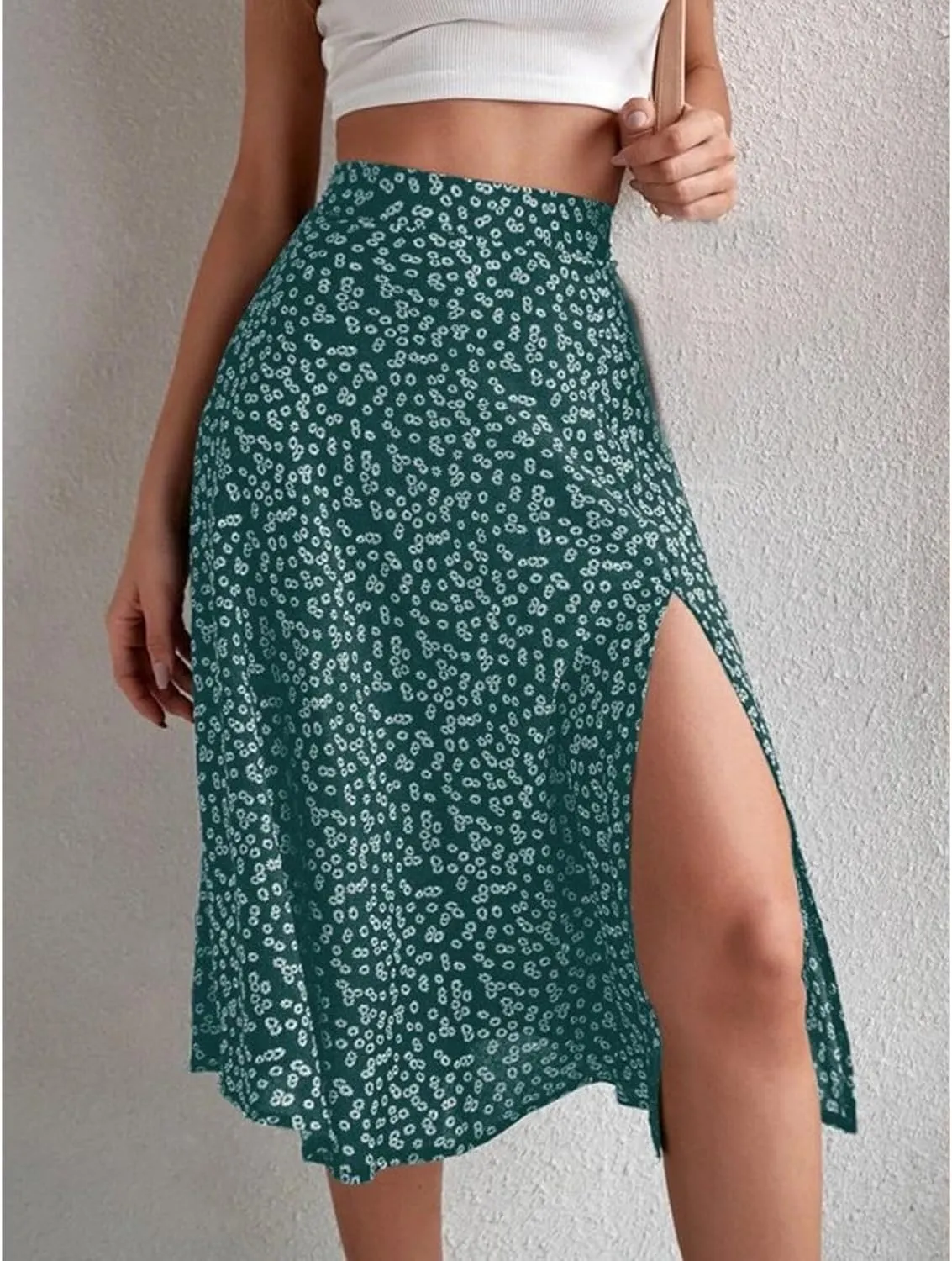 Women Boho Long Skirts Casual High Waist Floral Print Skirt Low Split Summer Beach Midi Wrap Skirts