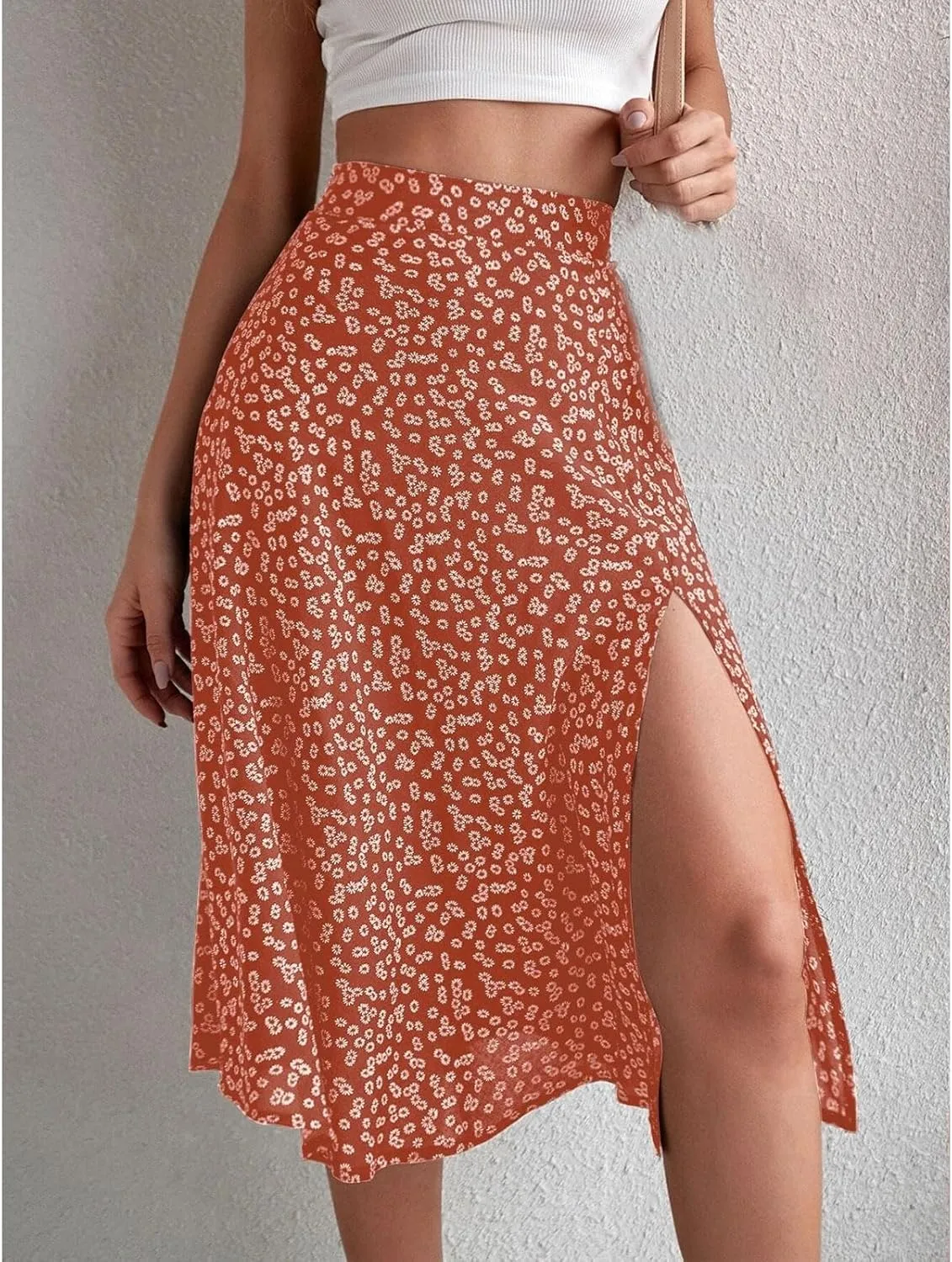 Women Boho Long Skirts Casual High Waist Floral Print Skirt Low Split Summer Beach Midi Wrap Skirts
