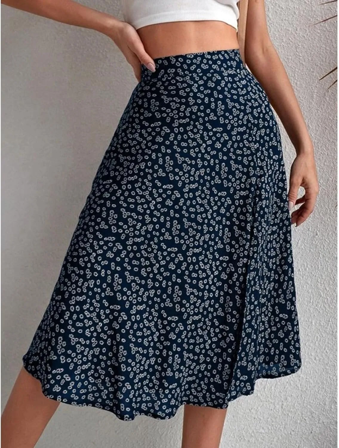 Women Boho Long Skirts Casual High Waist Floral Print Skirt Low Split Summer Beach Midi Wrap Skirts