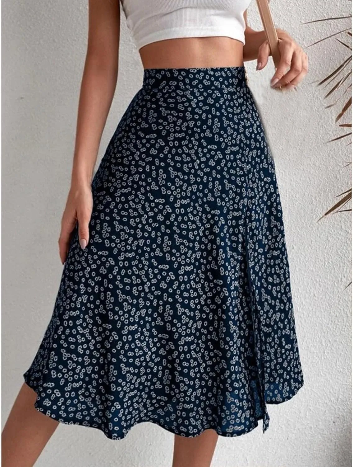 Women Boho Long Skirts Casual High Waist Floral Print Skirt Low Split Summer Beach Midi Wrap Skirts