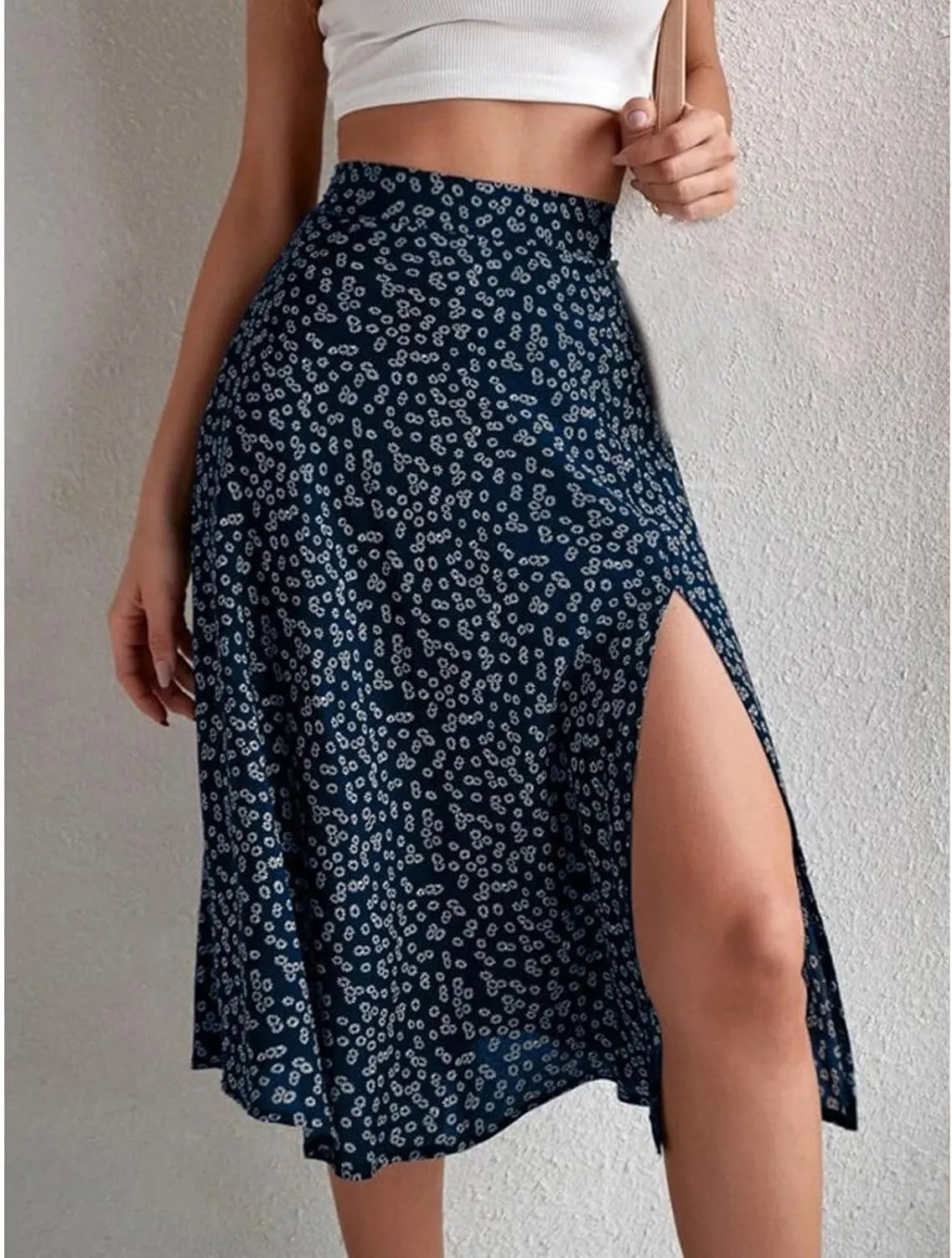 Women Boho Long Skirts Casual High Waist Floral Print Skirt Low Split Summer Beach Midi Wrap Skirts